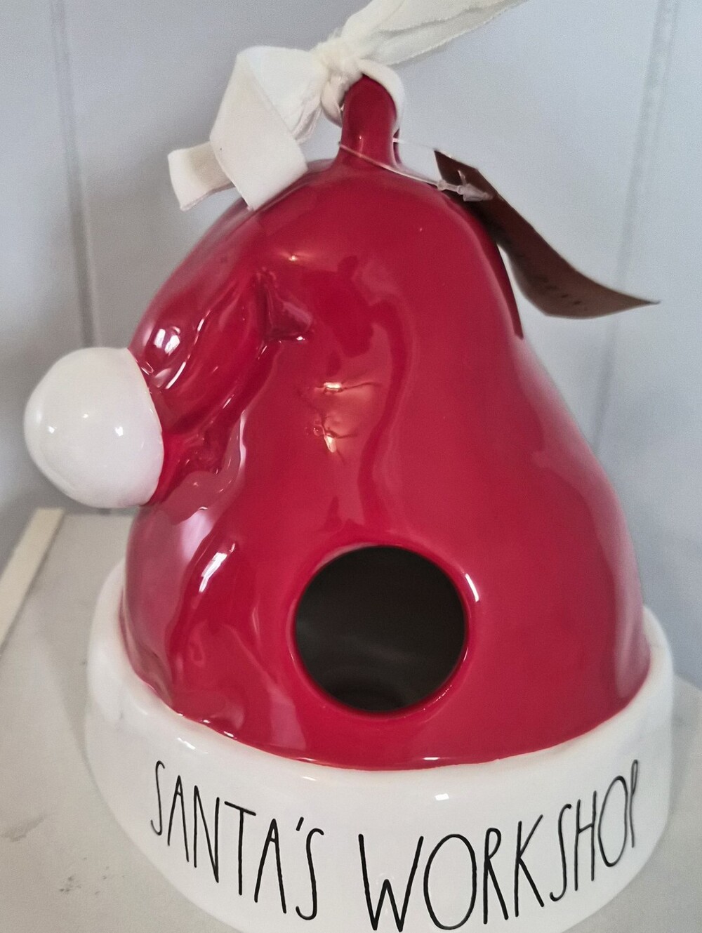 Rae Dunn Ceramic Santa's Workshop Santa Hat Birdhouse
